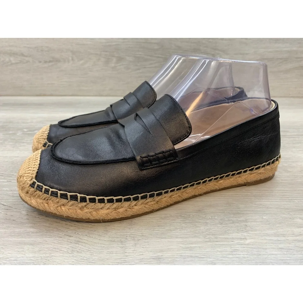 Sam Edelman Kai Women's Black Leather Espadrille Penny Loafers 8.5 Casual Shoes
